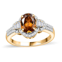 Golden Turkizite, Moissanite Ring in 18K Vermeil YG Over Sterling Silver (Size 8.0) 1.90 ctw