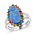 AAA Boulder Opal Doublet and Multi Gemstone 4.15 ctw Ocean Radiance Ring in Rhodium Over Sterling Silver - Sticky add to cart bar