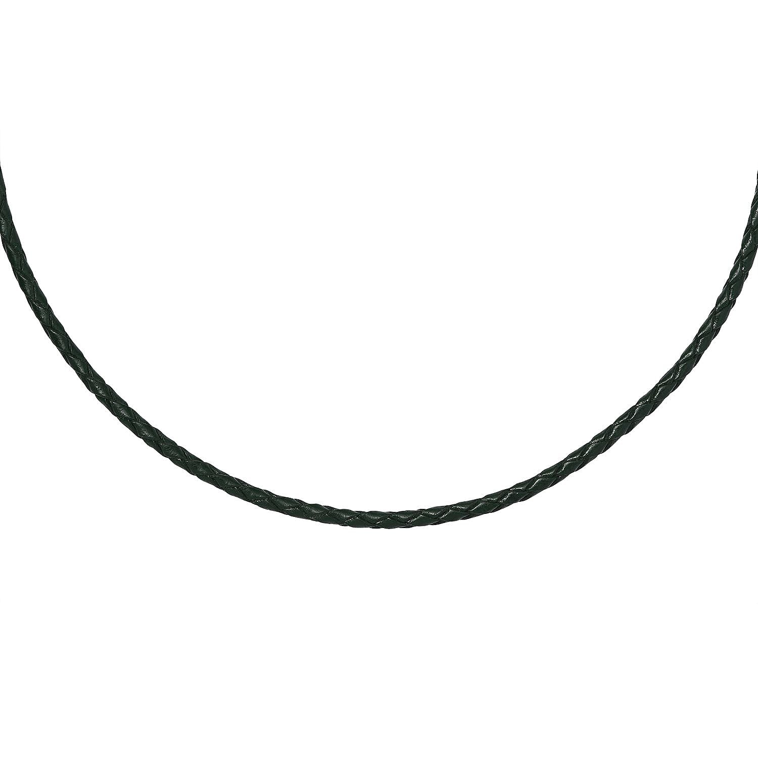 D'Joy Green Leather Cord Necklace in Black Oxidized Sterling Sliver 18 Inches