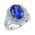 Certified & Appraised Rhapsody 950 Platinum AAAA Tanzanite, Paraiba Tourmaline, Diamond (E-F, VS) (0.66 cts) Ring (Size 10.0) (10.70 g) 6.80 ctw - Sticky add to cart bar