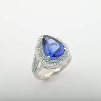 Certified & Appraised Rhapsody 950 Platinum AAAA Tanzanite, Paraiba Tourmaline, Diamond (E-F, VS) (0.55 cts) Ring (Size 10.0) (11.50 g) 6.55 ctw