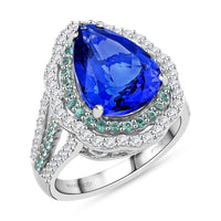 Certified & Appraised Rhapsody 950 Platinum AAAA Tanzanite, Paraiba Tourmaline, Diamond (E-F, VS) (0.55 cts) Ring (Size 10.0) (11.50 g) 6.55 ctw