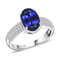 Certified & Appraised Rhapsody 950 Platinum AAAA Tanzanite, Diamond (E-F, VS) (0.46 cts) Ring (Size 7.0) (8.10 g) 4.85 ctw