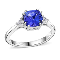 Certified & Appraised Rhapsody 950 Platinum AAAA Tanzanite, Diamond (E-F, VS) (0.19 cts) Ring (Size 10.0) (5.60 g) 2.60 ctw