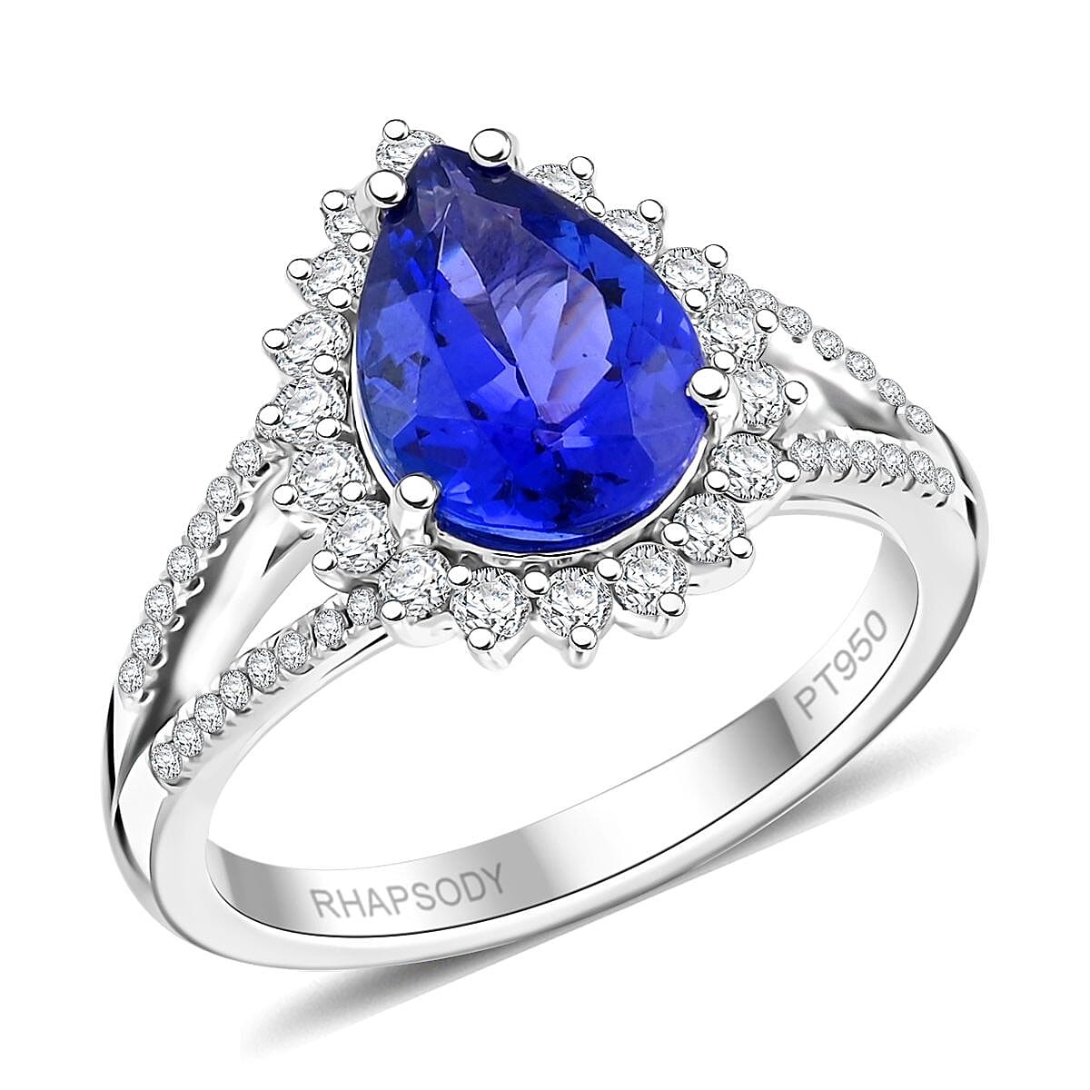 Rhapsody 950 Platinum AAAA Tanzanite, Diamond (E-F, VS) (0.50 cts) Ring (Size 10.0) (6.75 g) 2.70 ctw