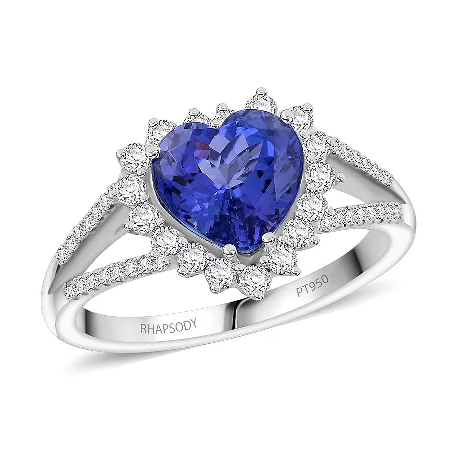 Certified & Appraised Rhapsody 950 Platinum AAAA Tanzanite, Diamond (E-F, VS) (0.46 cts) Ring (Size 10.0) (6.15 g) 2.60 ctw