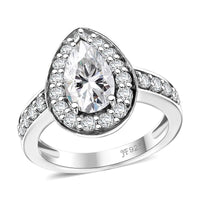 Lustro Stella Made with Finest CZ Halo Ring in Rhodium Over Sterling Silver (Size 9.0) 3.70 ctw
