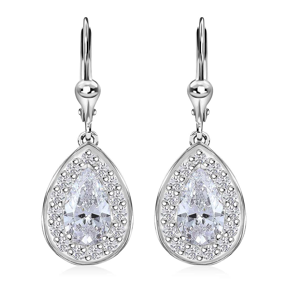 J Francis Embellished with Zirconia by Swarovski 6.60 ctw Teardrop Earrings in Rhodium Over Sterling Silver