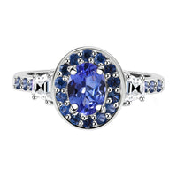 TLV Tanzanite, Multi Gemstone Halo Ring in Rhodium Over Sterling Silver (Size 7.0) 1.55 ctw