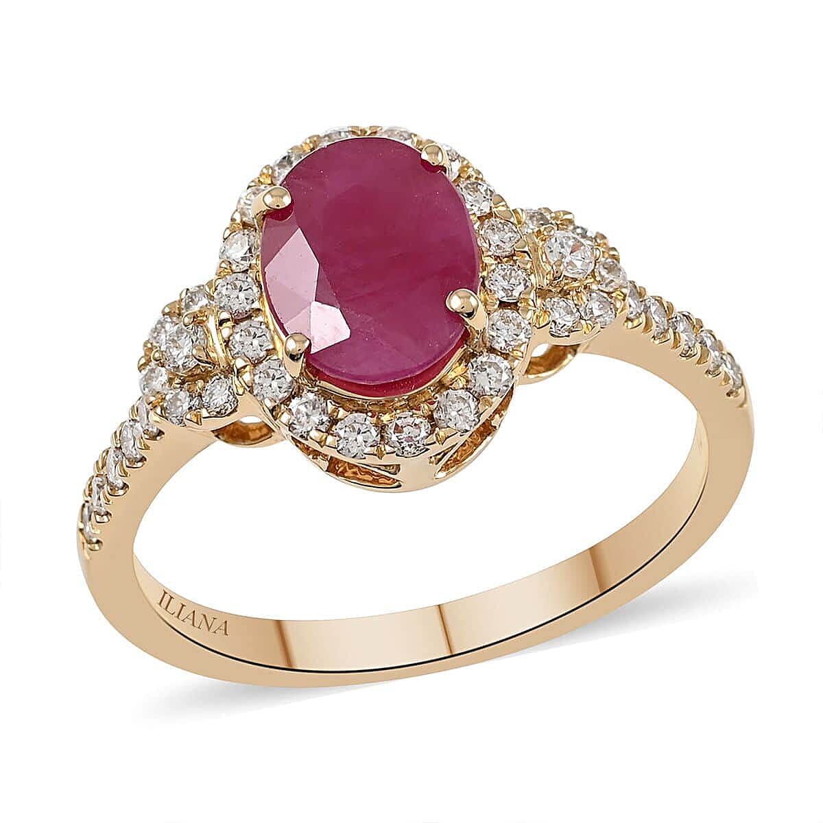 Certified and Appraised Iliana AAA CABO DELGADO Ruby and G-H SI Diamond 1.85 ctw Halo Ring in 18K Yellow Gold