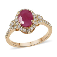 Certified and Appraised Iliana AAA CABO DELGADO Ruby and G-H SI Diamond 1.85 ctw Halo Ring in 18K Yellow Gold