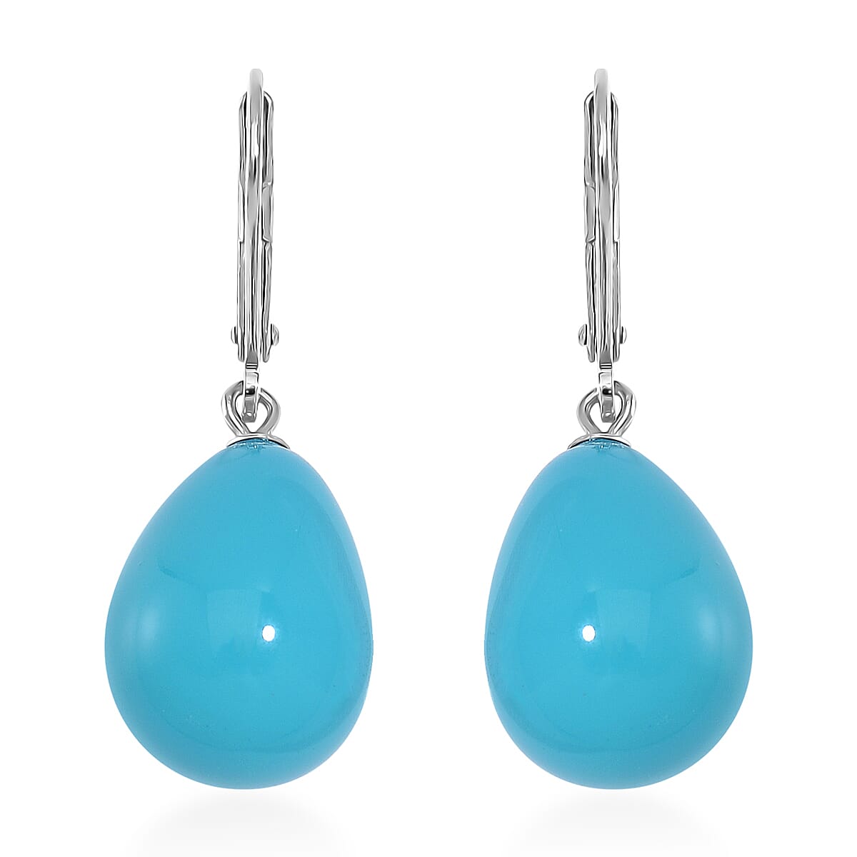 Sleeping Beauty Color Shell Pearl Drop Earrings in Rhodium Over Sterling Silver