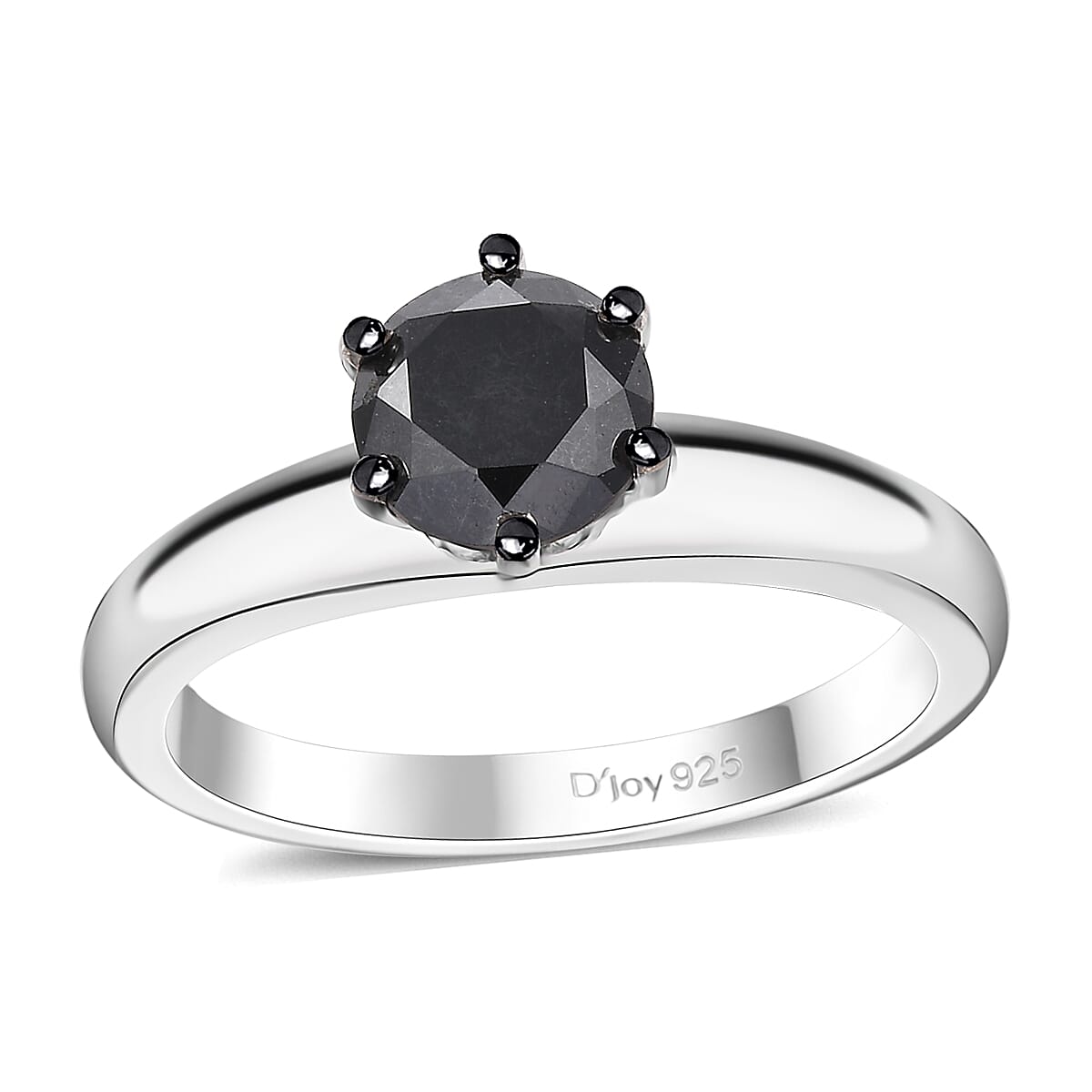 Black Diamond 1.00 ctw Solitaire Ring in Rhodium Over Sterling Silver