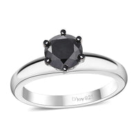 Black Diamond 1.00 ctw Solitaire Ring in Rhodium Over Sterling Silver