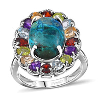 Table Mountain Shadowkite and Multi Gemstone 9.35 ctw Daisy Flower Ring in Platinum Over Sterling Silver