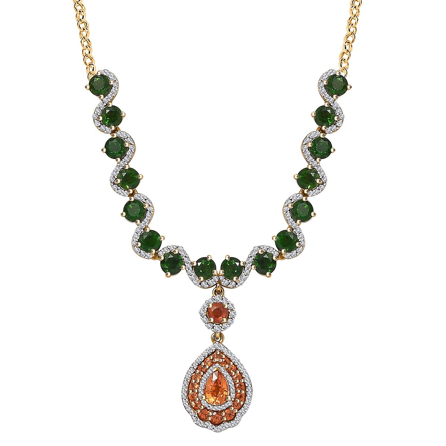D'Joy Fanta Garnet and Multi Gemstone 10.15 ctw Flower Garland Necklace in 18K Vermeil Yellow Gold Over Sterling Silver 18-20 Inches