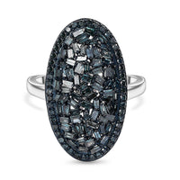 Blue Diamond (IR) Ring in Rhodium Over Sterling Silver (Size 10) 1.00 ctw