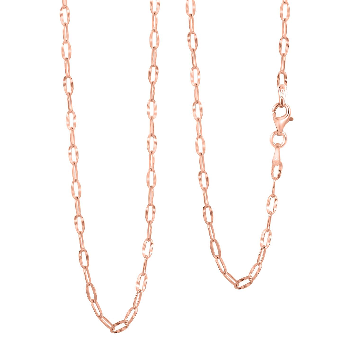 Drop Wavy Chain Necklace in 14K Rose Gold Over Sterling Silver 20 Inches 3.20 Grams