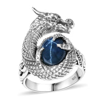 Bali Legacy Blue Star Sapphire (DF) Dragon Ring in Sterling Silver (Size 9.0) 4.50 ctw