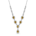 D'Joy Premium Brazilian Heliodor and Moissanite 3.55 ctw Sunflower Cascade Necklace in Rhodium Over Sterling Silver 18 Inches - Sticky add to cart bar