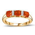Crimson Fire Opal, White Zircon 0.75 ctw 3 Stone Ring in 18K Vermeil Yellow Gold Over Sterling Silver (Size 11.5) - Sticky add to cart bar