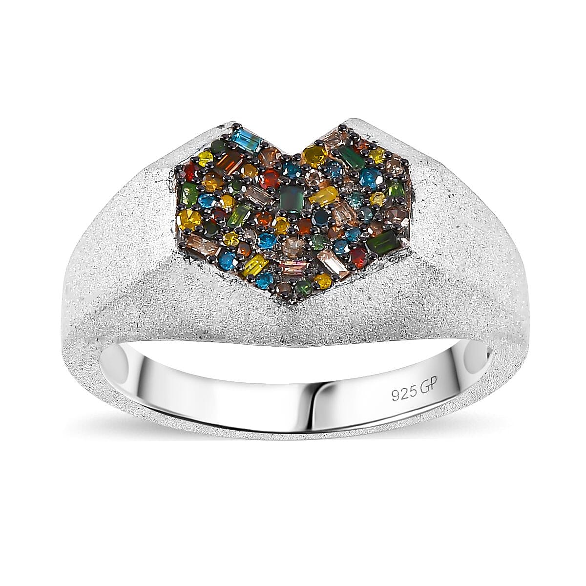 GP Special Amore for Royal Art Deco Multi Diamond (IR and Natural) Ring in Rhodium Over Sterling Silver (Size 7.0) 0.50 ctw