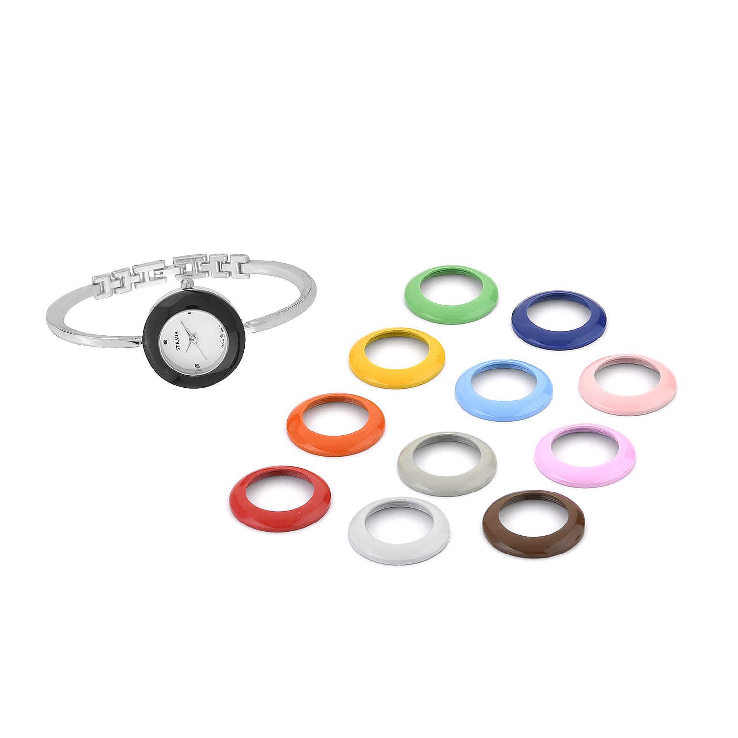 Strada Japanese Movement Watch with 12pcs Replacement Rings in Silvertone (26.16mm)