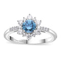 Luxuriant Lab Grown Blue and White Diamond (SI) 1.00 ctw Floral Ring in Platinum Over Sterling Silver (Size 10.0) - Sticky add to cart bar