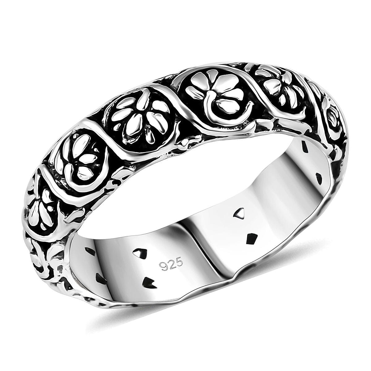 Bali Legacy Flower Band Ring in Sterling Silver 6.15 Grams
