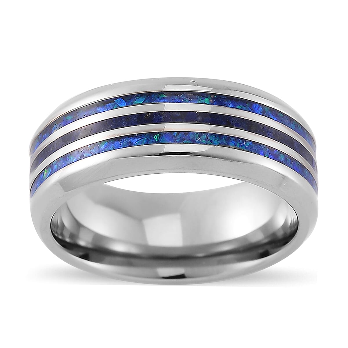 Lab Created Opal, Lapis Lazuli Ring in Natural Tungsten Carbide (Size 10.0) 0.70 ctw