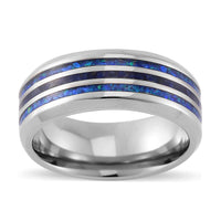 Lab Created Opal, Lapis Lazuli Ring in Natural Tungsten Carbide (Size 10.0) 0.70 ctw