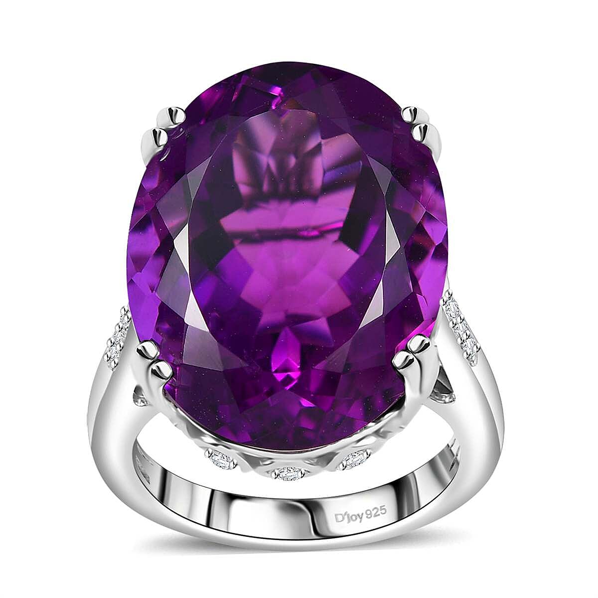 Doorbuster African Amethyst, White Zircon Ring in Rhodium Over Sterling Silver (Size 7.0) 25.00 ctw