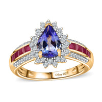Tanzanite, Multi Gemstone Ring in 18K Vermeil YG Over Sterling Silver (Size 7.0) 1.90 ctw