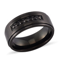 Simulated Black Diamond Ring in Natural Tungsten Carbide (Size 10.0) 0.20 ctw
