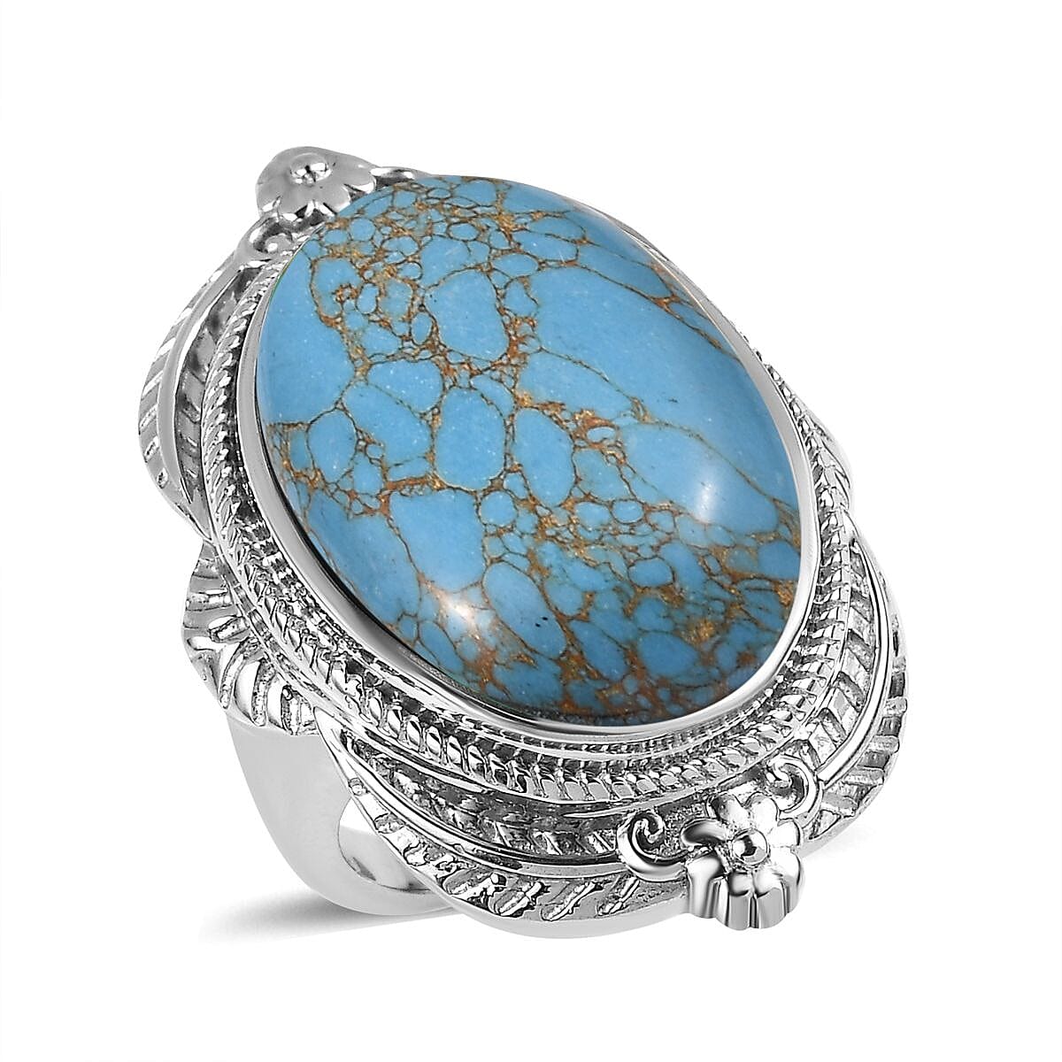 Mojave Blue Turquoise Ring in Stainless Steel (Size 10.0) 20.50 ctw