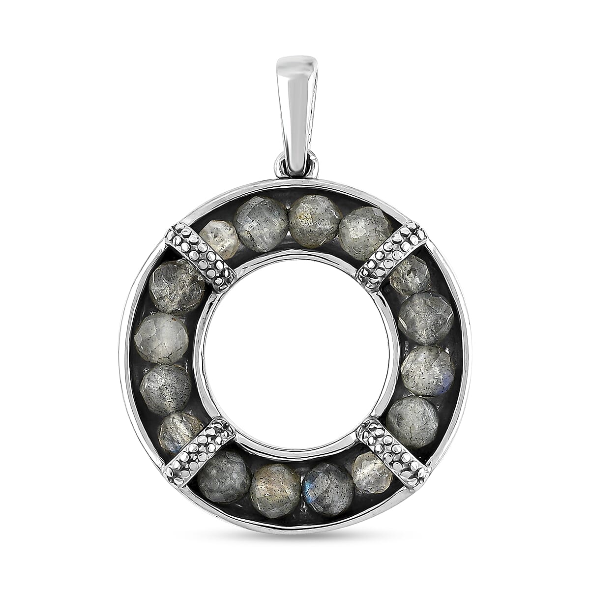 Malagasy Labradorite Circle Pendant in Stainless Steel 7.10 ctw