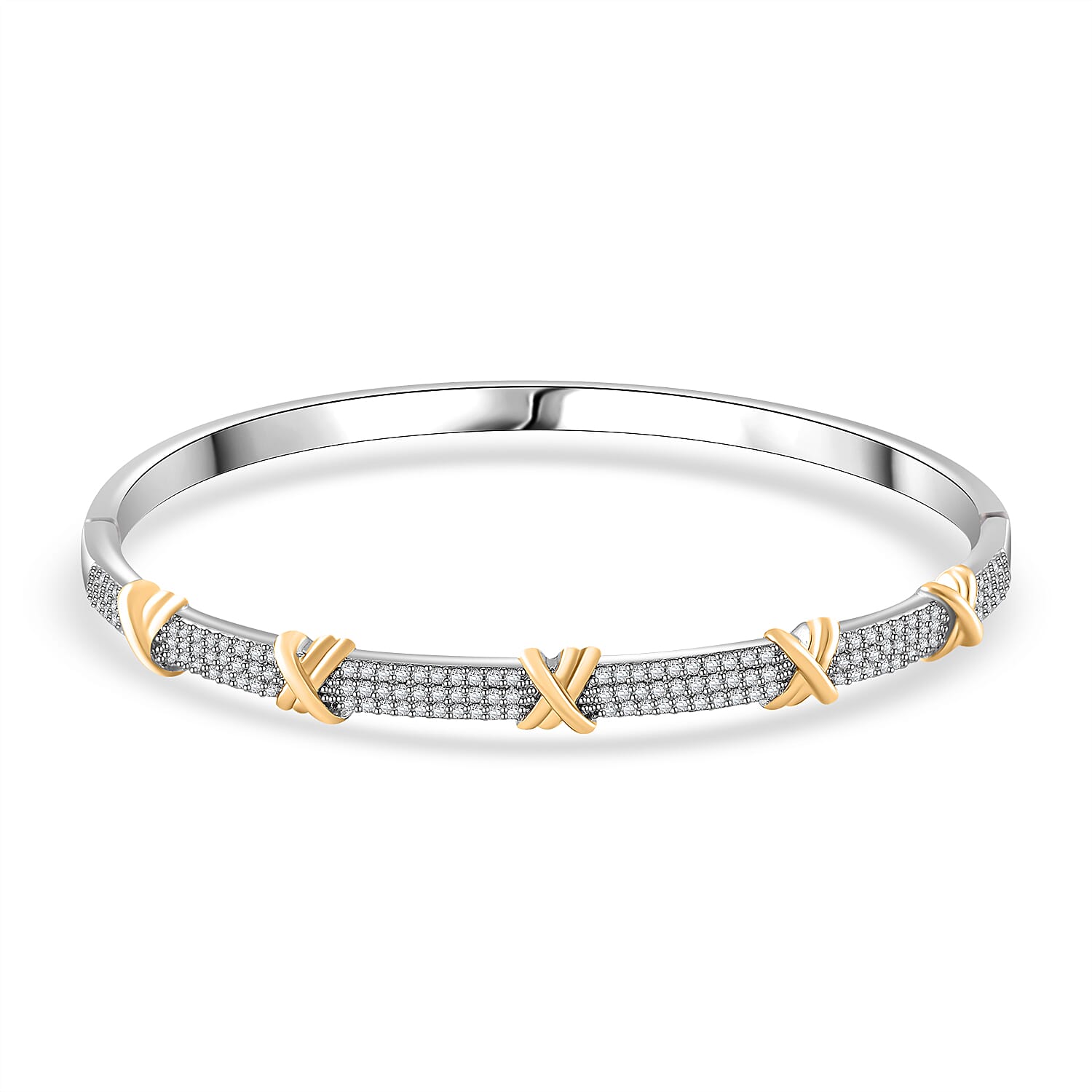 Doorbuster Simulated Diamond Bangle Bracelet in Dualtone (7.50 In) 10.00 ctw