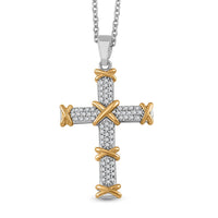 Doorbuster Simulated Diamond Cross Necklace (20-22 Inches) in Dualtone 3.50 ctw