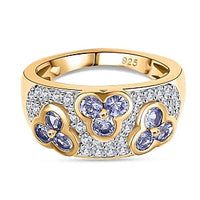 Tanzanite and White Zircon 1.76 ctw Cluster Ring in 18K Vermeil Yellow Gold Over Sterling Silver (Size 9.0) (5.11 g)