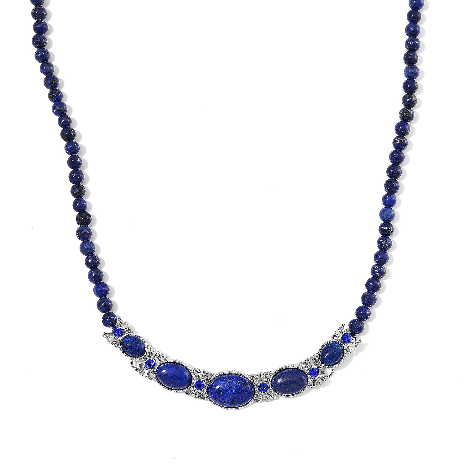 TLV Lapis Lazuli, Blue Austrian Crystal Beaded Necklace (20 Inches) in Silvertone 150.00 ctw