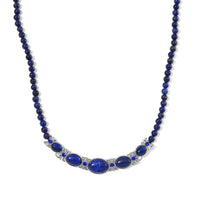TLV Lapis Lazuli, Blue Austrian Crystal Beaded Necklace (20 Inches) in Silvertone 150.00 ctw