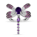 GP Premium African Amethyst and Multi Gemstone 2.35 ctw Dragonfly Ring in Rhodium Over Sterling Silver (Size 7.0) - Sticky add to cart bar