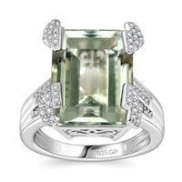 GP AAA Montezuma Prasiolite and Multi Gemstone 12.85 ctw Ring in Rhodium Over Sterling Silver (Size 7.0)