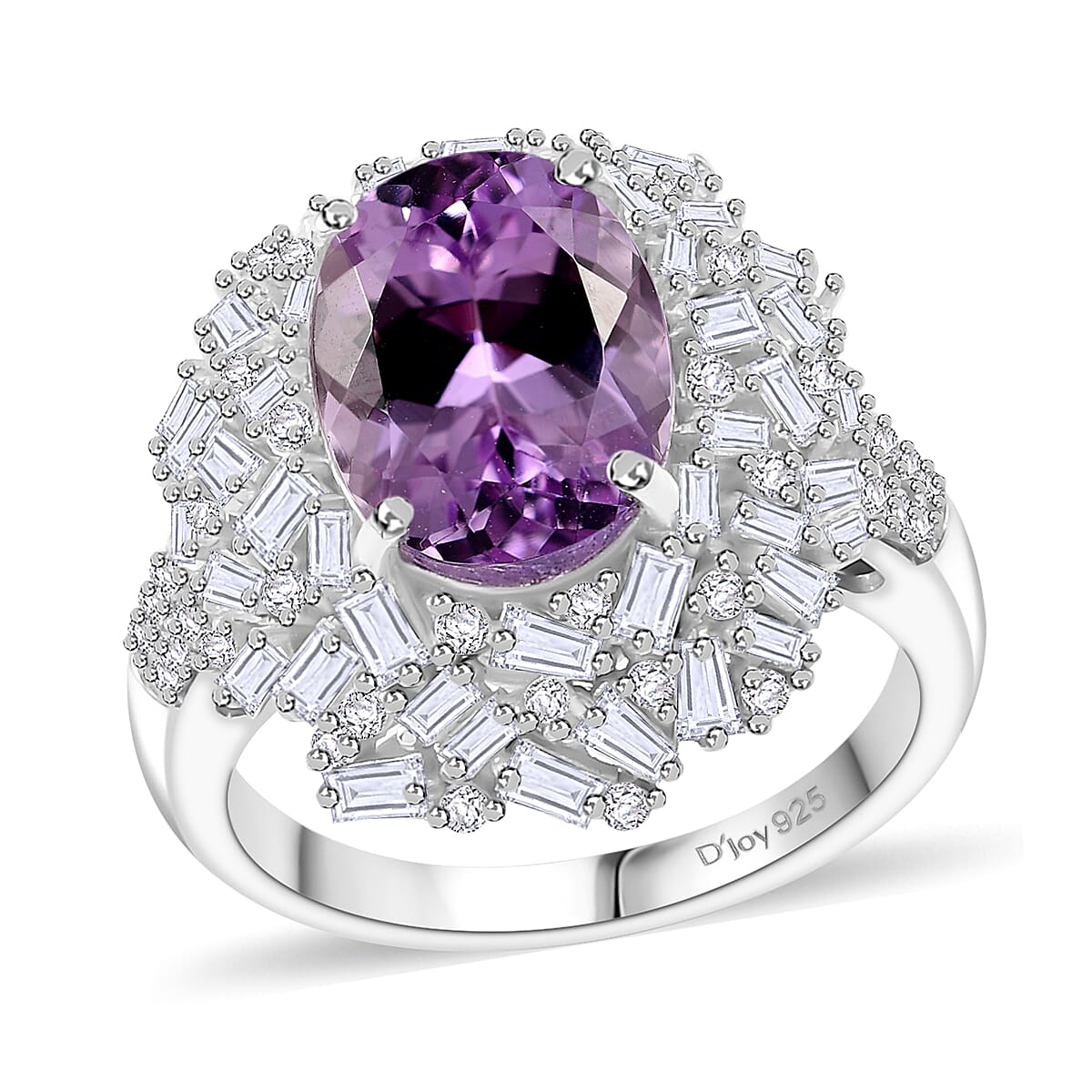 Premium Martha Rocha Kunzite, Moissanite Ring in Rhodium Over Sterling Silver (Size 10.0) 6.80 ctw