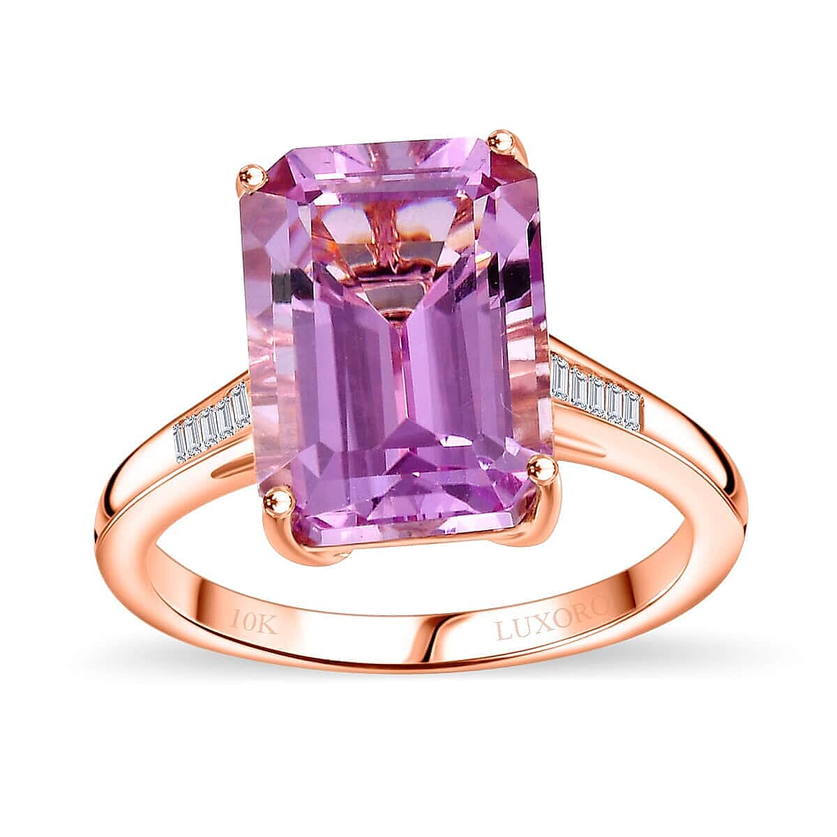 Epic Deal Luxoro 10K Rose Gold Premium Martha Rocha Kunzite, Natural Pink Diamond Ring (Size 10.0) 9.10 ctw