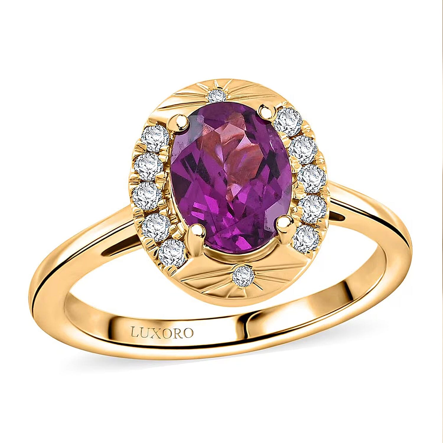 Luxoro 10K Yellow Gold AAA Radiant Ember Garnet, Diamond (G-H, I2) (0.18 cts) Ring (Size 10.0) 1.60 ctw