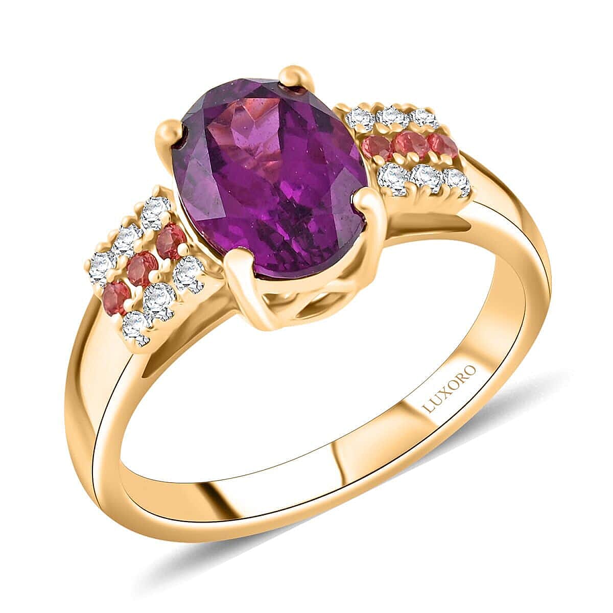 Certified & Appraised Luxoro AAA Radiant Ember Garnet, Padparadscha Sapphire and G-H I2 Diamond 2.60 ctw Ring in 10K Yellow Gold 4.15 Grams