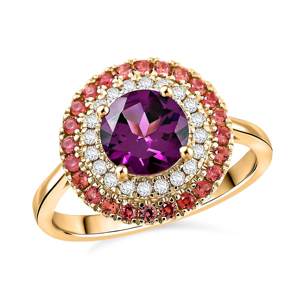 Luxoro 10K Yellow Gold AAA Radiant Ember Garnet, Padparadscha Sapphire, Diamond (G-H, I2) (0.16 cts) Ring (Size 10.0) (4.35 g) 2.15 ctw
