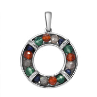 Malagasy Labradorite Circle Pendant in Stainless Steel 7.10 ctw