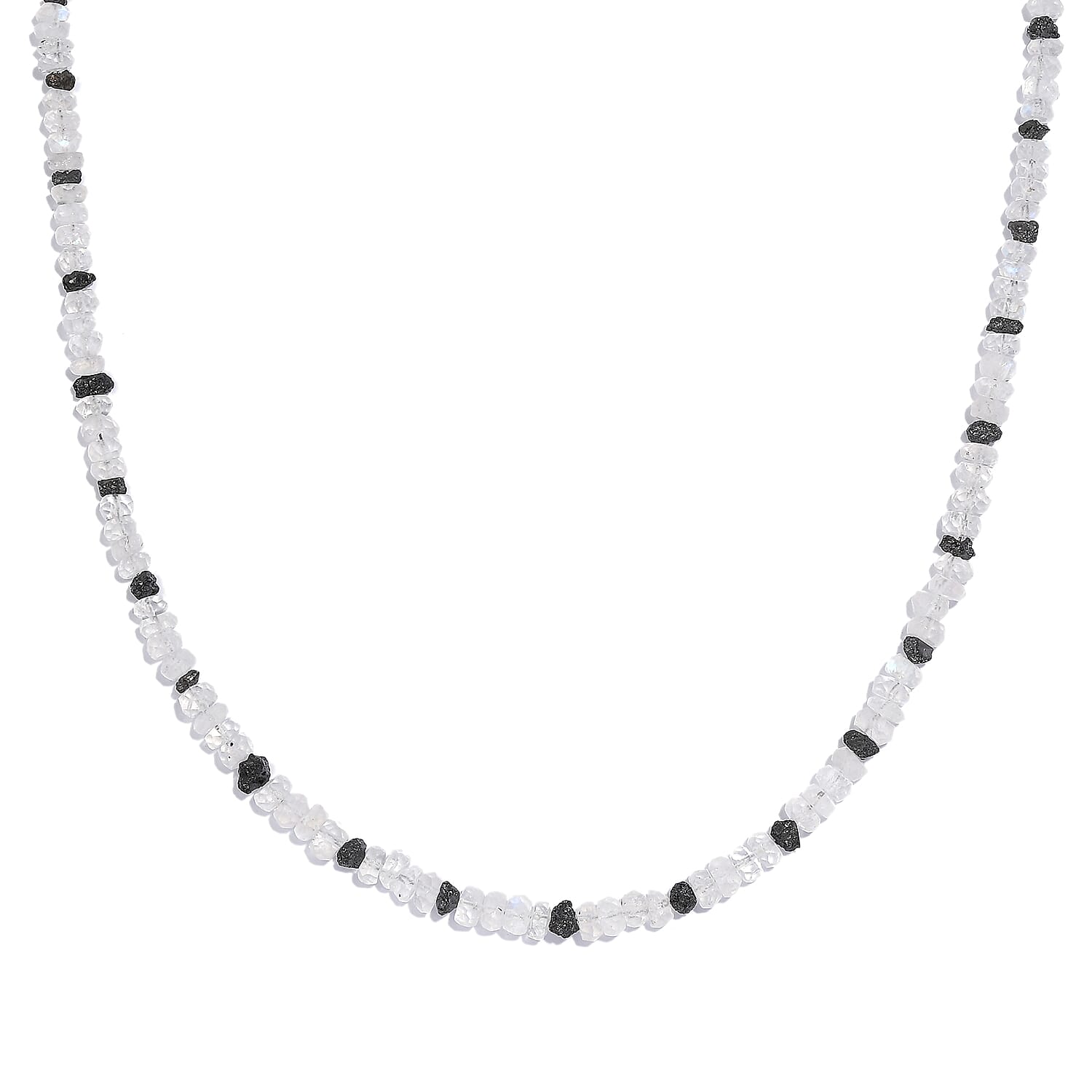 Rainbow Moonstone and Black Diamond 38.00 ctw Necklace 18 Inches in Vermeil Yellow Gold Over Sterling Silver